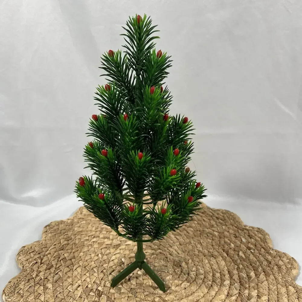 Vintage Mid Century Table Decoration SMALL Christmas Tree RED TIP BERRY 12” Mini